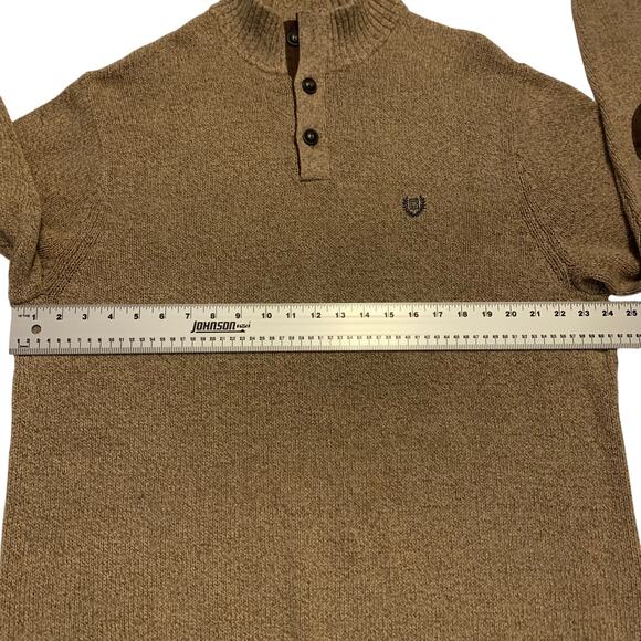 Chaps Mens Sweater 2XLT Brown 3 Button Henley Elbow Patches Old Money Heritage - Picture 9 of 14
